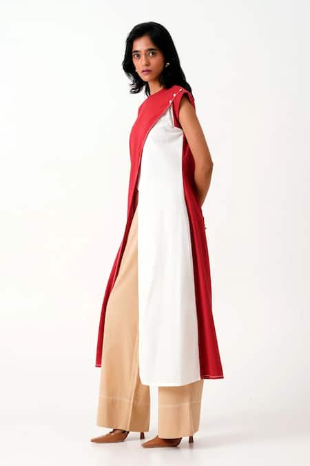 Shop_Madder Much_Multi Color Handloom Cotton Embroidery Jordan Woven Overlap Tunic With Pant _Online_at_Aza_Fashions