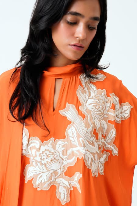 Buy Madder Much Orange Crepe Patchwork, Embroidery Bandeau Neck Nante Woven Kaftan Dress Online at Aza Fashions Buy_Madder Much_Orange Crepe Patchwork, Embroidery Bandeau Neck Nante Woven Kaftan Dress _Online_at_Aza_Fashions
