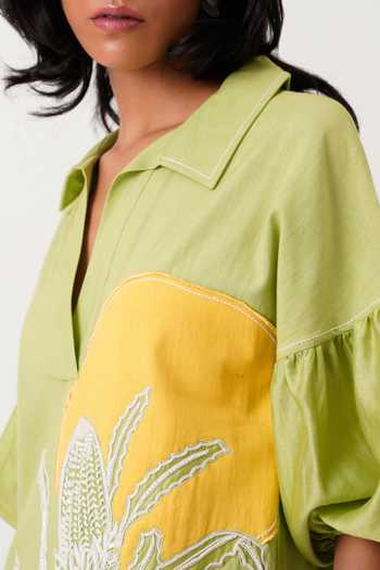 MADDER MUCH_Multi Color Handloom Cotton Embroidery, Patchwork Collared Oaks Cornfield Dress _Online_at_Aza_Fashions