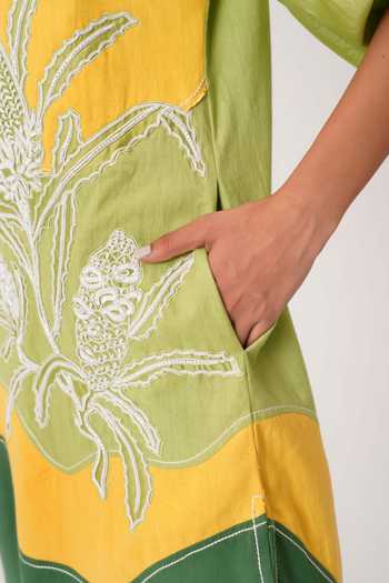 Buy_MADDER MUCH_Multi Color Handloom Cotton Embroidery, Patchwork Collared Oaks Cornfield Dress _Online_at_Aza_Fashions