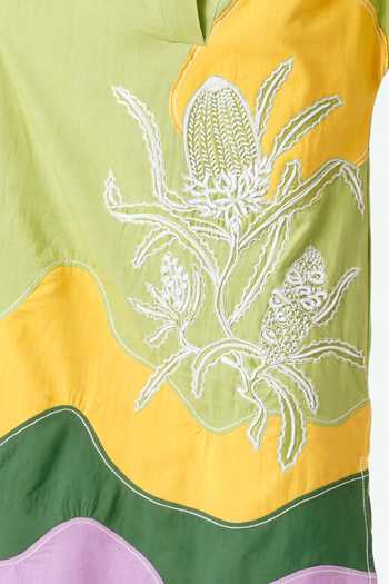 Shop_MADDER MUCH_Multi Color Handloom Cotton Embroidery, Patchwork Collared Oaks Cornfield Dress _Online_at_Aza_Fashions