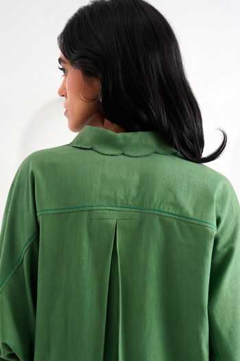 Buy_MADDER MUCH_Green Handloom Cotton Sequins, Beads Collared Suri Limitless Love Shirt Dress _Online_at_Aza_Fashions