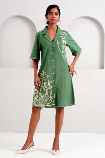 MADDER MUCH Taiwo Floral Bird Embroidered Shirt Dress 
