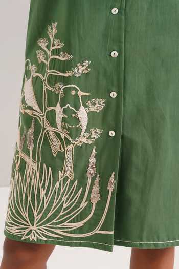 MADDER MUCH Green Handloom , Embroidery Collared Taiwo Floral Bird Shirt Dress Online at Aza Fashions MADDER MUCH_Green Handloom , Embroidery Collared Taiwo Floral Bird Shirt Dress _Online_at_Aza_Fashions