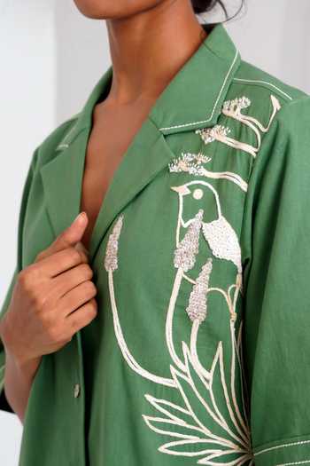 Buy MADDER MUCH Green Handloom , Embroidery Collared Taiwo Floral Bird Shirt Dress Online at Aza Fashions Buy_MADDER MUCH_Green Handloom , Embroidery Collared Taiwo Floral Bird Shirt Dress _Online_at_Aza_Fashions