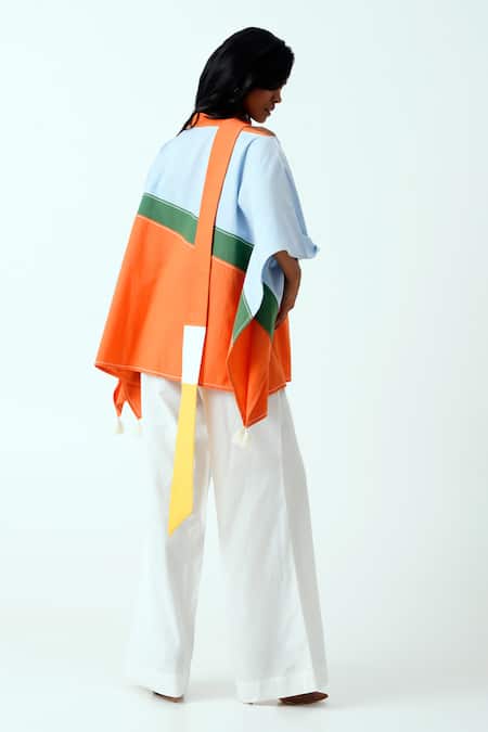 Shop Madder Much Multi Color Handloom Cotton Tassels Bandeau Neck Sol Woven Kaftan Top at Aza Fashions Shop_Madder Much_Multi Color Handloom Cotton Tassels Bandeau Neck Sol Woven Kaftan Top _at_Aza_Fashions