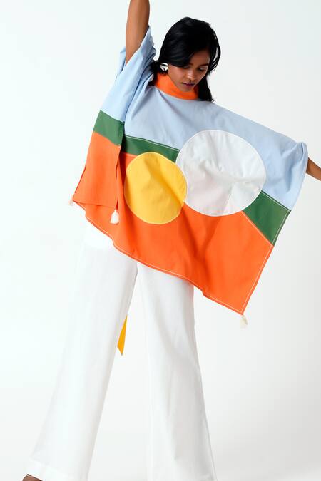 Buy Madder Much Multi Color Handloom Cotton Tassels Bandeau Neck Sol Woven Kaftan Top Buy_Madder Much_Multi Color Handloom Cotton Tassels Bandeau Neck Sol Woven Kaftan Top