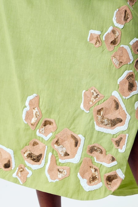 Madder Much Green Handloom Cotton Sequins, Spring Sierra Peplum Top With Tapered Skirt Online at Aza Fashions Madder Much_Green Handloom Cotton Sequins, Spring Sierra Peplum Top With Tapered Skirt _Online_at_Aza_Fashions