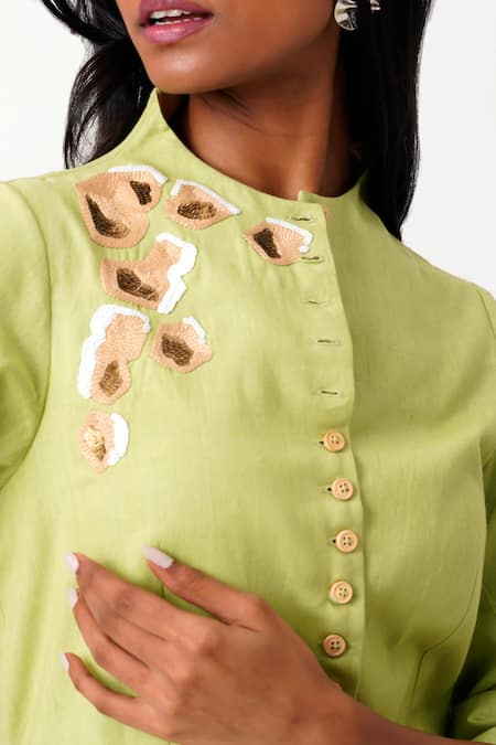 Buy Madder Much Green Handloom Cotton Sequins, Spring Sierra Peplum Top With Tapered Skirt Online at Aza Fashions Buy_Madder Much_Green Handloom Cotton Sequins, Spring Sierra Peplum Top With Tapered Skirt _Online_at_Aza_Fashions