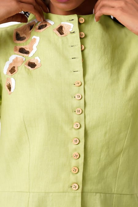 Shop Madder Much Green Handloom Cotton Sequins, Spring Sierra Peplum Top With Tapered Skirt Online at Aza Fashions Shop_Madder Much_Green Handloom Cotton Sequins, Spring Sierra Peplum Top With Tapered Skirt _Online_at_Aza_Fashions