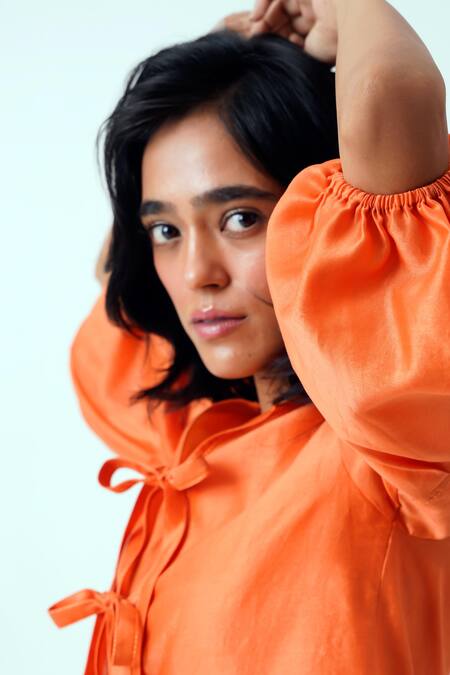 Madder Much Orange Handloom Cotton Embroidery Round Sunset Toni Woven Peplum Top With Inner Online at Aza Fashions Madder Much_Orange Handloom Cotton Embroidery Round Sunset Toni Woven Peplum Top With Inner _Online_at_Aza_Fashions