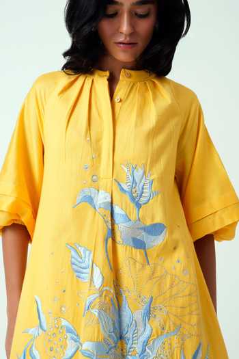 Buy MADDER MUCH Yellow Handloom Cotton Embroidery Bandeau Neck Canary Suvi Kurta With Pant Online at Aza Fashions Buy_MADDER MUCH_Yellow Handloom Cotton Embroidery Bandeau Neck Canary Suvi Kurta With Pant _Online_at_Aza_Fashions