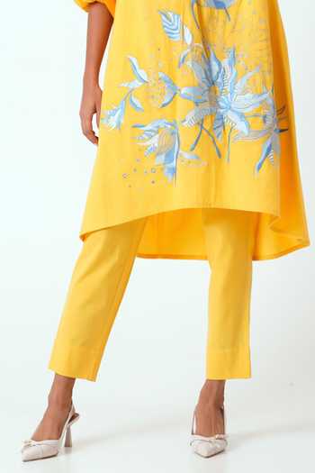 MADDER MUCH Yellow Handloom Cotton Embroidery Bandeau Neck Canary Suvi Kurta With Pant at Aza Fashions MADDER MUCH_Yellow Handloom Cotton Embroidery Bandeau Neck Canary Suvi Kurta With Pant _at_Aza_Fashions