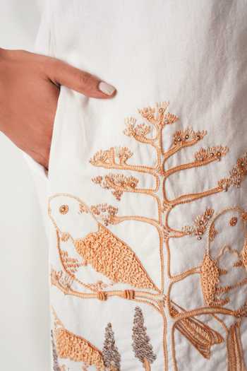 Shop MADDER MUCH White Handloom Cotton, Linen Embroidery V-neck Taiwo Shirt Dress Online at Aza Fashions Shop_MADDER MUCH_White Handloom Cotton, Linen Embroidery V-neck Taiwo Shirt Dress _Online_at_Aza_Fashions
