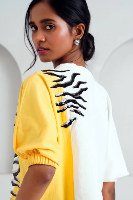 Shop Madder Much White Handloom Cotton Sequins Collared Terra Embroidered Top With Pant Online at Aza Fashions Shop_Madder Much_White Handloom Cotton Sequins Collared Terra Embroidered Top With Pant _Online_at_Aza_Fashions