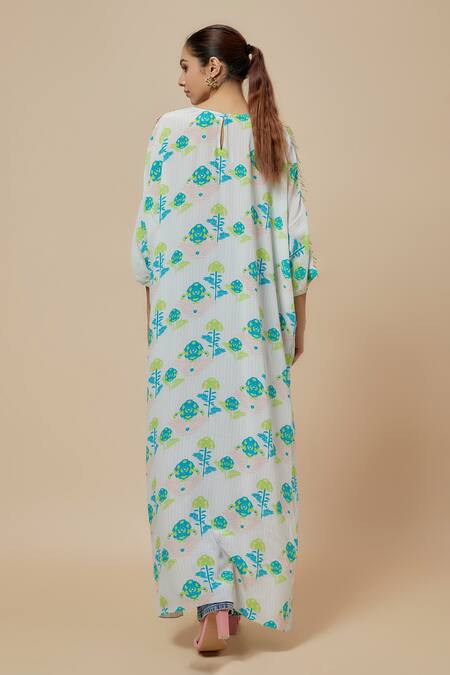 Shop PS Pret By Payal Singhal White Crepe Print Iris Round Neck Jaipuri High Low Top at Aza Fashions Shop_PS Pret By Payal Singhal_White Crepe Print Iris Round Neck Jaipuri High Low Top_at_Aza_Fashions