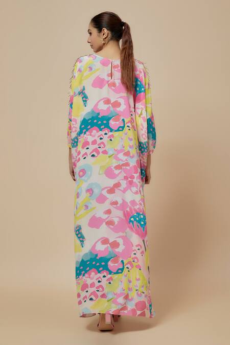 Shop PS Pret By Payal Singhal Green Crepe Print Euphoria Round Neck High Low Top at Aza Fashions Shop_PS Pret By Payal Singhal_Green Crepe Print Euphoria Round Neck High Low Top_at_Aza_Fashions