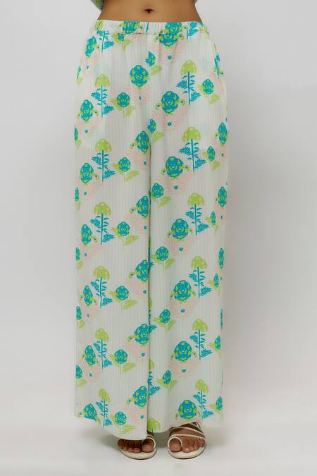 PS Pret By Payal Singhal_Green Crepe Embroidery Collared Iris Jaipuri Print Shirt With Pant_Online_at_Aza_Fashions