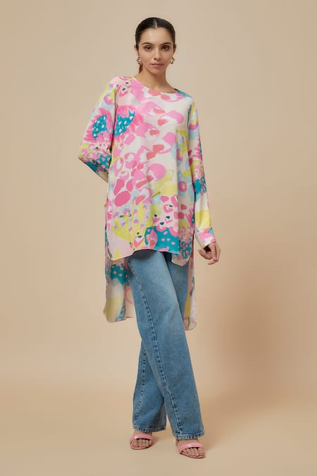 PS Pret by Payal Singhal Multi Color Crepe Print Euphoria Round Neck Tunic 