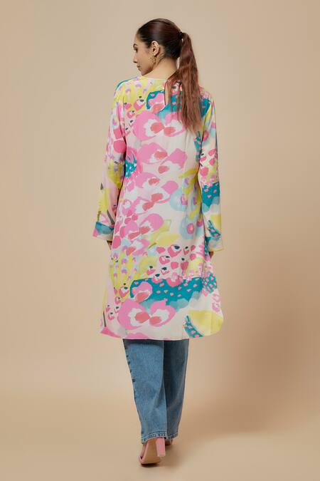 Shop PS Pret By Payal Singhal Multi Color Crepe Print Euphoria Round Neck Tunic at Aza Fashions Shop_PS Pret By Payal Singhal_Multi Color Crepe Print Euphoria Round Neck Tunic_at_Aza_Fashions