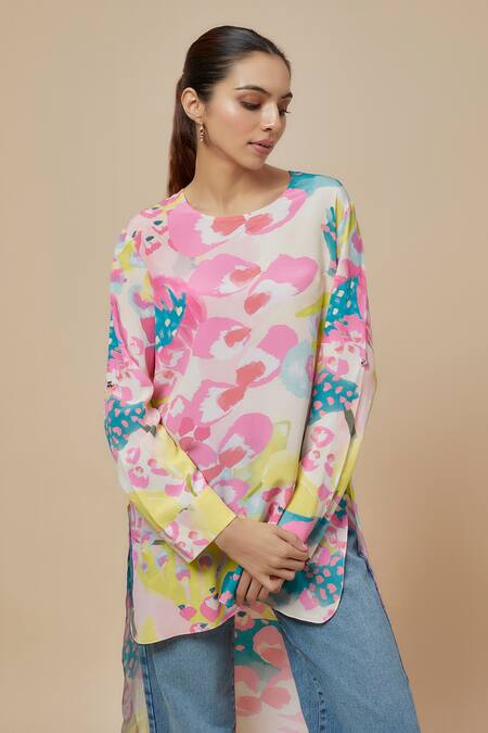 PS Pret By Payal Singhal Multi Color Crepe Print Euphoria Round Neck Tunic Online at Aza Fashions PS Pret By Payal Singhal_Multi Color Crepe Print Euphoria Round Neck Tunic_Online_at_Aza_Fashions