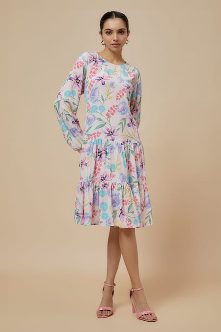 PS Pret by Payal Singhal Pink Crepe Print Floral Dream Round Neck Dress 