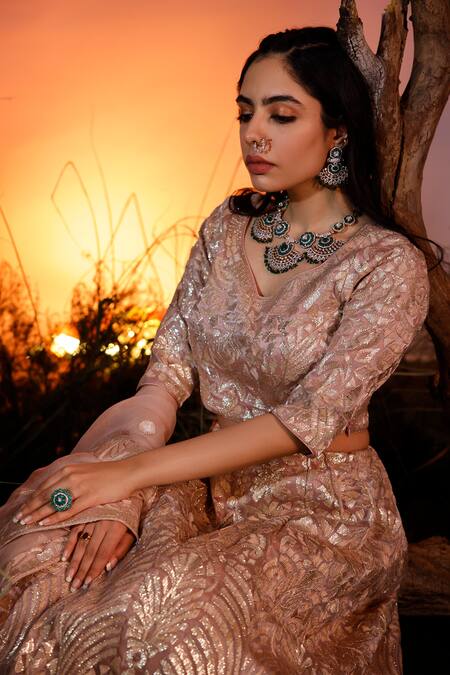 Buy_Ishram Couture_Pink Satin, Silk Organza Gota Patti Bhawani Embroidered Lehenga Set _Online_at_Aza_Fashions