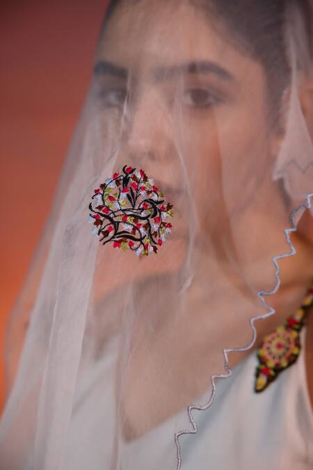 Shop_Ishram Couture_Blue Chanderi, Silk Organza, Handloom Cotton Hivara Hand Anarkali With Dupatta _Online_at_Aza_Fashions