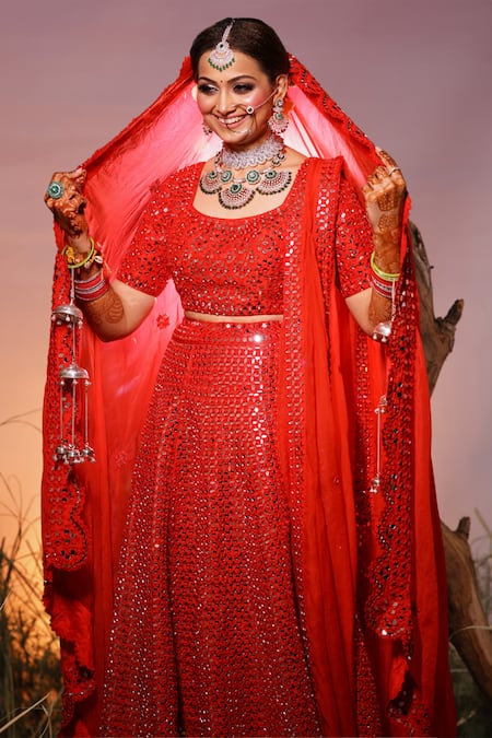 Ishram Couture Manah Mirror Embroidered Bridal Lehenga Set 