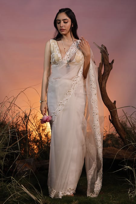 Ishram Couture Saraswati Embroidered Saree With Brocade Blouse 