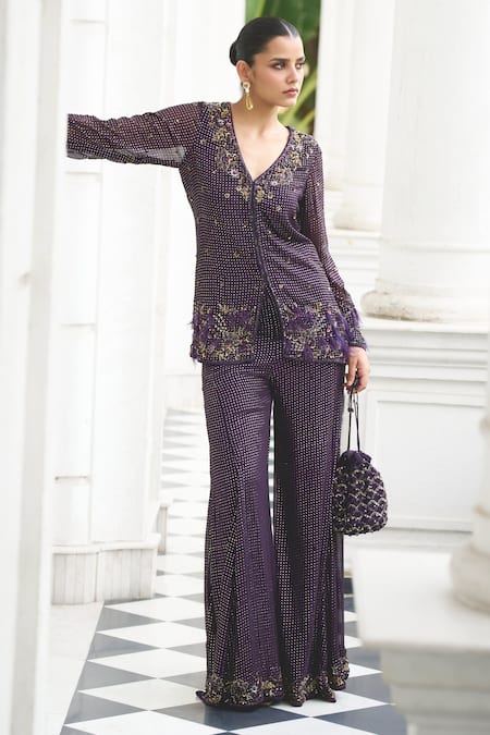 Label Sanya Gulati Mukaish Work Kurta & Flared Pant Set 