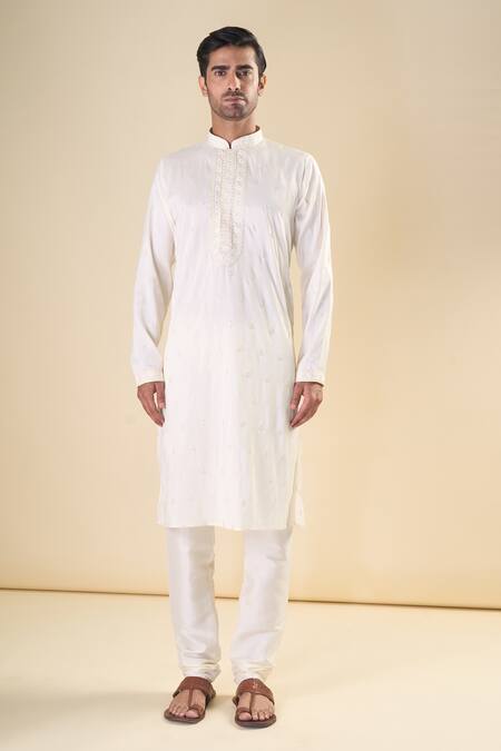 Arihant Rai Sinha Cream , Satin Sequins, Embroidery Classic Kurta With Pyjama Online at Aza Fashions Arihant Rai Sinha_Cream , Satin Sequins, Embroidery Classic Kurta With Pyjama_Online_at_Aza_Fashions