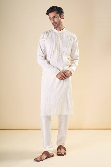 Buy Arihant Rai Sinha Cream , Satin Sequins, Embroidery Classic Kurta With Pyjama Online at Aza Fashions Buy_Arihant Rai Sinha_Cream , Satin Sequins, Embroidery Classic Kurta With Pyjama_Online_at_Aza_Fashions