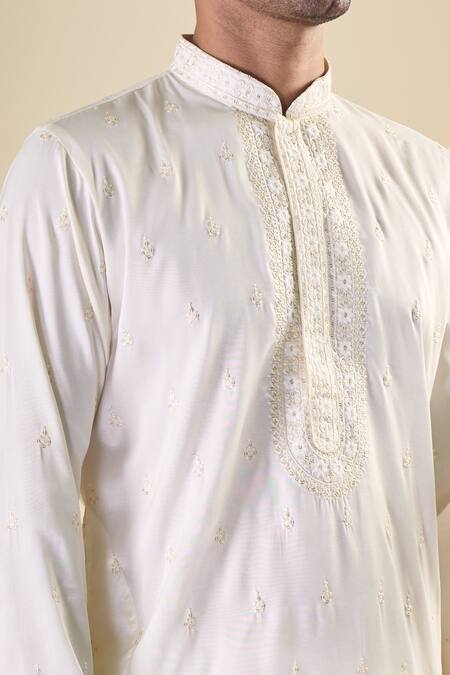 Arihant Rai Sinha Cream , Satin Sequins, Embroidery Classic Kurta With Pyjama at Aza Fashions Arihant Rai Sinha_Cream , Satin Sequins, Embroidery Classic Kurta With Pyjama_at_Aza_Fashions