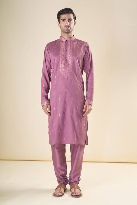 Arihant Rai Sinha_Purple , Satin Sequins, Embroidery Straight Kurta With Pyjama_Online_at_Aza_Fashions