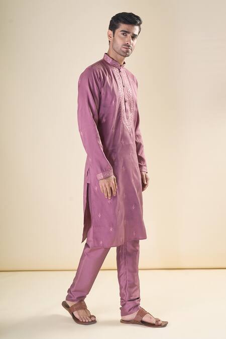 Buy_Arihant Rai Sinha_Purple , Satin Sequins, Embroidery Straight Kurta With Pyjama_Online_at_Aza_Fashions