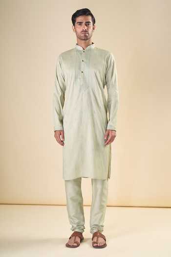 Arihant Rai Sinha_Green , Satin Sequins, Embroidery Blend Kurta With Pyjama _Online_at_Aza_Fashions