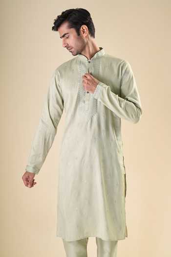 Buy_Arihant Rai Sinha_Green , Satin Sequins, Embroidery Blend Kurta With Pyjama _Online_at_Aza_Fashions