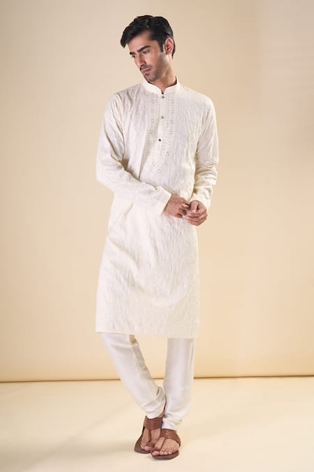 Aryavir Malhotra Leafy Motif Embroidered Straight Kurta With Pyjama 