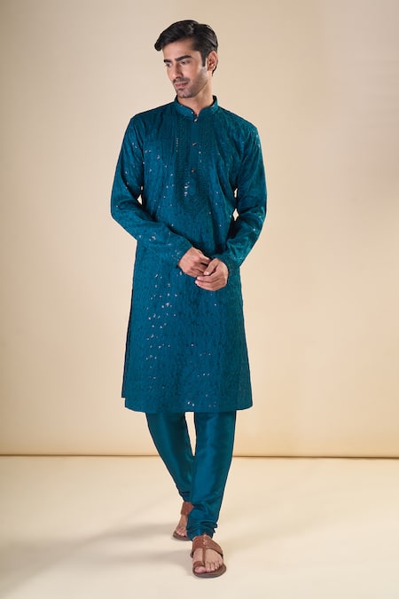 Aryavir Malhotra Geometric Thread Embroidered Classic Kurta With Pyjama 