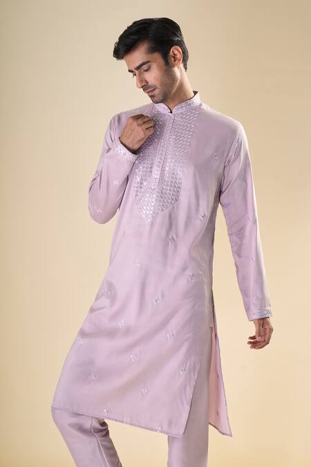 Shop Arihant Rai Sinha Purple , Satin Mirrors, Geometric Straight Kurta With Pyjama Online at Aza Fashions Shop_Arihant Rai Sinha_Purple , Satin Mirrors, Geometric Straight Kurta With Pyjama_Online_at_Aza_Fashions