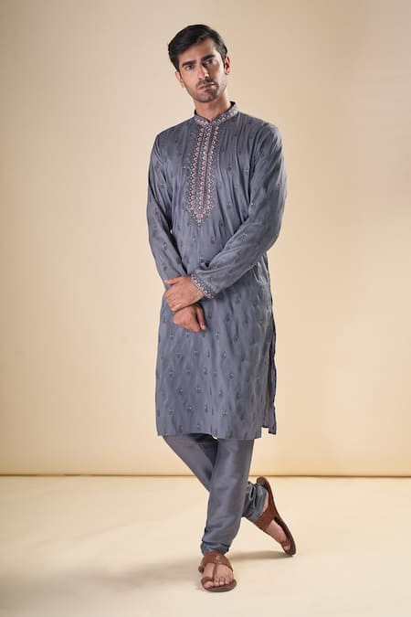 Aryavir Malhotra Floral Sequin Embroidered Classic Kurta With Pyjama 