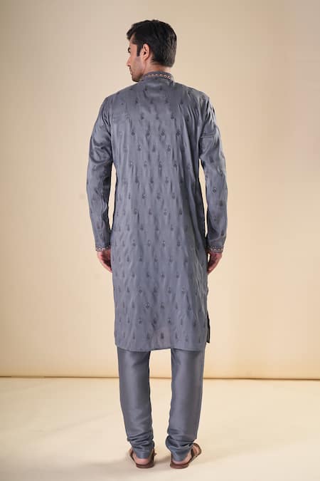 Shop Arihant Rai Sinha Grey , Satin Sequins, Embroidery Floral Classic Kurta With Pyjama at Aza Fashions Shop_Arihant Rai Sinha_Grey , Satin Sequins, Embroidery Floral Classic Kurta With Pyjama_at_Aza_Fashions