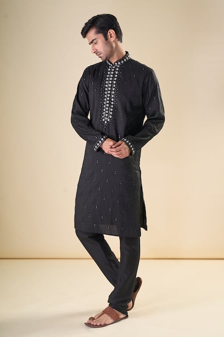 Aryavir Malhotra Floral Sequin Embroidered Straight Kurta With Pyjama 