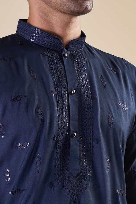 Arihant Rai Sinha_Blue , Satin Sequins, Embroidery Ditsy Classic Kurta With Pyjama _Online_at_Aza_Fashions