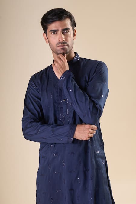 Arihant Rai Sinha_Blue , Satin Sequins, Embroidery Ditsy Classic Kurta With Pyjama _at_Aza_Fashions