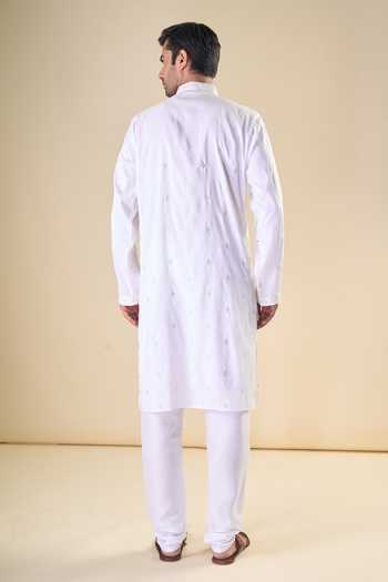 Arihant Rai Sinha White Silk Sequins, Embroidery Geometric Straight Kurta With Pyjama 2