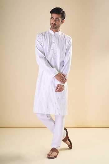 Arihant Rai Sinha White Silk Sequins, Embroidery Geometric Straight Kurta With Pyjama 4