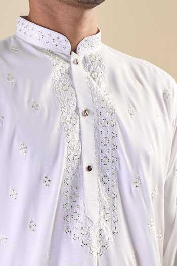 Arihant Rai Sinha White Silk Sequins, Embroidery Geometric Straight Kurta With Pyjama 6