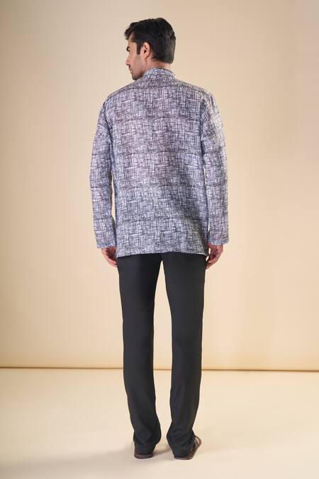 Shop Arihant Rai Sinha Grey Cotton Abstract Print Short Kurta at Aza Fashions Shop_Arihant Rai Sinha_Grey Cotton Abstract Print Short Kurta_at_Aza_Fashions